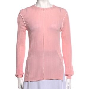 Celine Pink Ribbed Long Sleeve Knit Top With Contrast Trim (MED)
